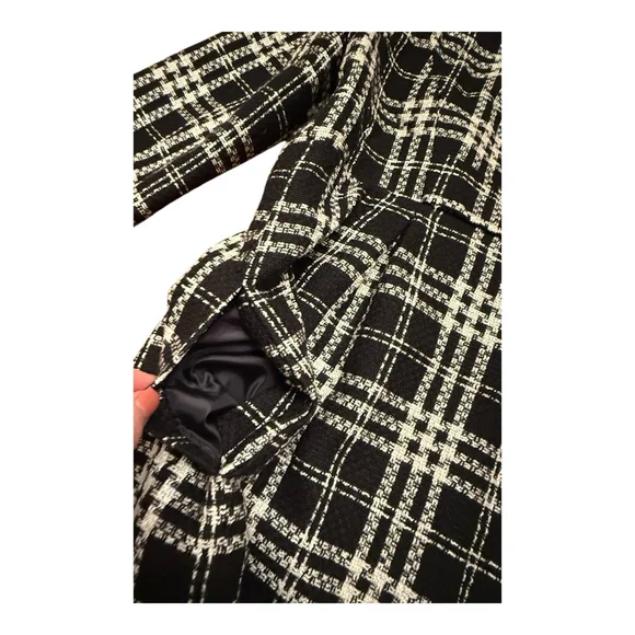 Women's AB Studio Black White Double Breasted Plaid Pea Coat Size 12 - Picture 8 of 14
